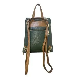Divina Ferenze Two-Tone Green & Brown Faux Leather Backpack w/Magnetic Snap Pock Divina Ferenze Two-Tone Green & Brown Faux Leather Backpack  main image 2